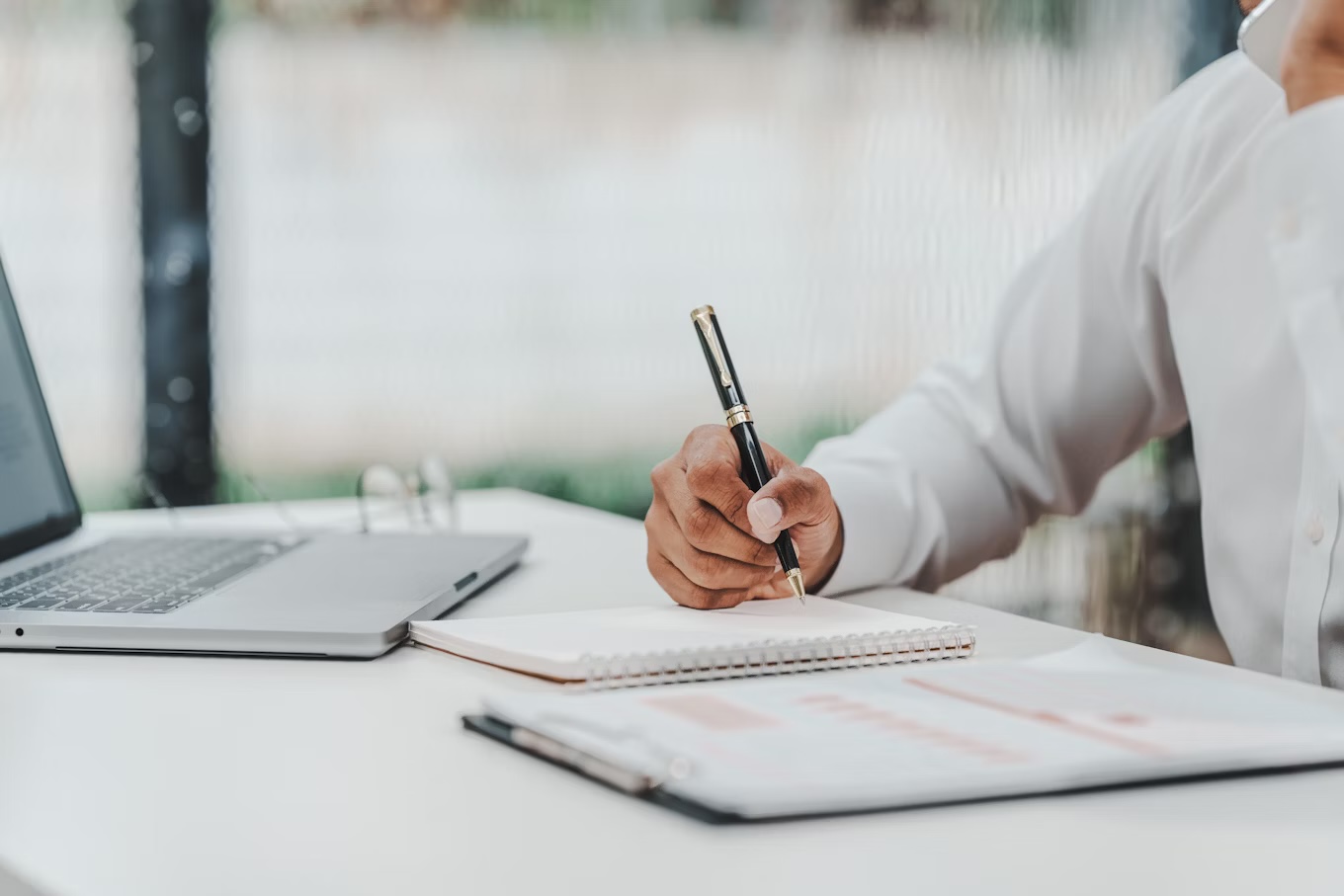 Professional researching on computer